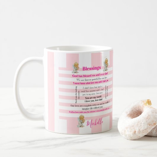 Blessings Pink & White Stripe Mug コーヒーマグカップ (ドーナツ)