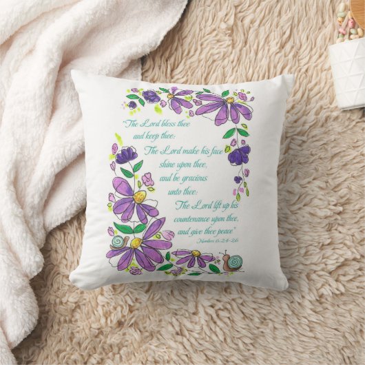 Blessings Scripture Numbers 6:24-26 Purple Floral  クッション (ブランケット)