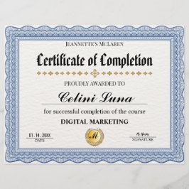 Bleuエレガント修了証明書 – モダン