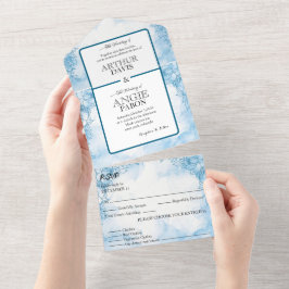 bleu marine avec des fleu All in 結婚 One's Invite オールインワン招待状