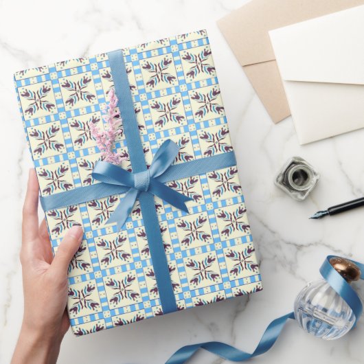 Bleu Tile Floral Wrapping Paper ラッピングペーパー (ギフト)