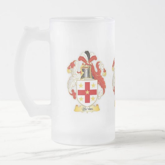 Blevinsの家紋の紋章学によって曇らされるマグ フロストグラスビールジョッキ (左)