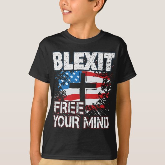Blexit Free Your Mind American Flag and Cross Tシャツ (正面)