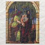 Blind Tobit and Wife Anna, Vintage Religion ジグソーパズル<br><div class="desc">Vintage illustration religious design featuring a blind Tobit with his wife Anna underneath a decorative arch. A stained and painted glass window by Marechal of Metz,  c. 1863.</div>