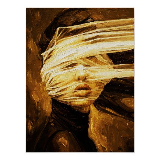 Blindfolded Woman – Surreal Oil Art ポスター (正面)