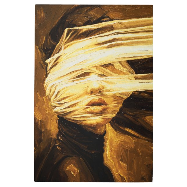 Blindfolded Woman – Surreal Oil Art メタルプリント (正面)