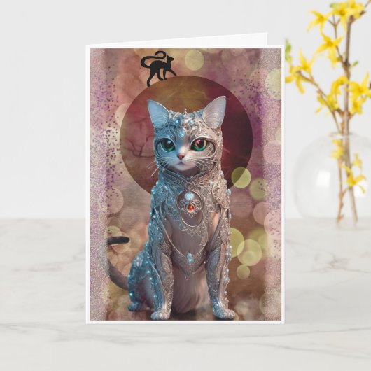bling cat Greeting Card カード (黄色い花)