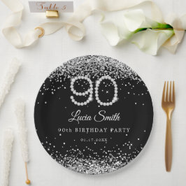 Bling Diamonds 90th Birthday Party Paper Plate ペーパープレート