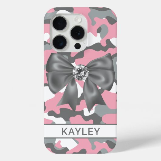 Blingy Pink Gray Camouflage Personalized Case-Mate iPhoneケース (裏面)