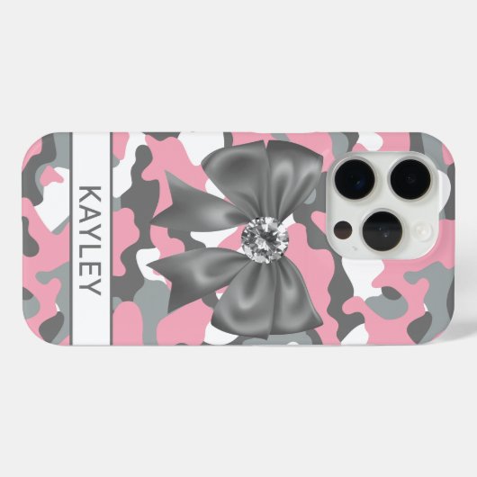 Blingy Pink Gray Camouflage Personalized Case-Mate iPhoneケース (裏面 (横))