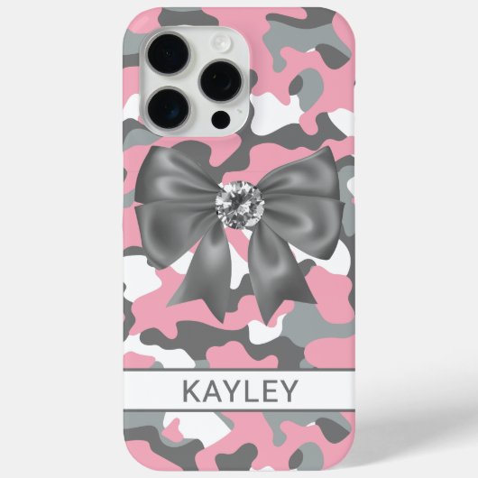 Blingy Pink Gray Camouflage Personalized Case-Mate iPhoneケース (裏面)