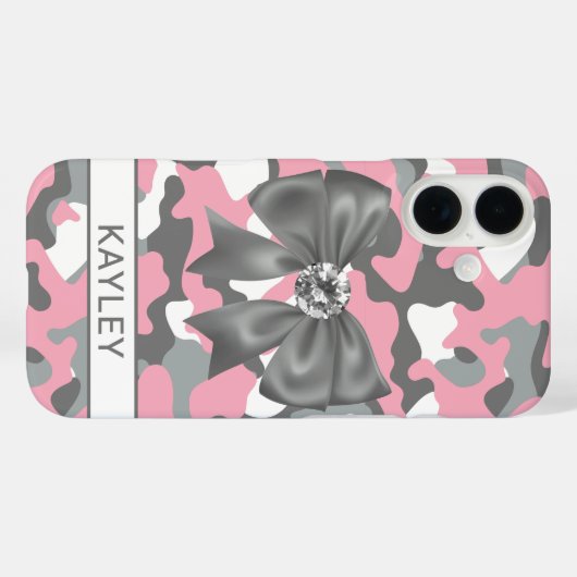 Blingy Pink Gray Camouflage Personalized Case-Mate iPhoneケース (裏面 (横))