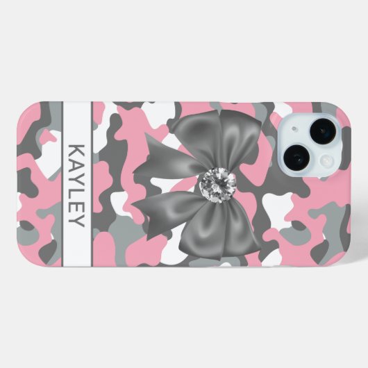 Blingy Pink Gray Camouflage Personalized Case-Mate iPhoneケース (裏面 (横))