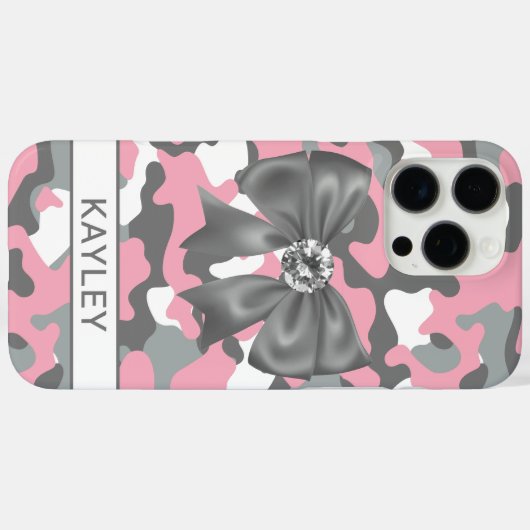 Blingy Pink Gray Camouflage Personalized Case-Mate iPhoneケース (裏面 (横))