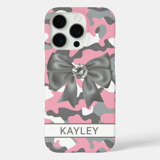 Blingy Pink Gray Camouflage Personalized Case-Mate iPhoneケース (裏面)