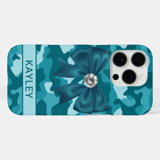 Blingy Teal Camouflage Personalized Case-Mate iPhoneケース (裏面 (横))