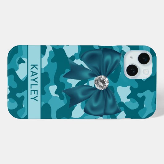 Blingy Teal Camouflage Personalized Case-Mate iPhoneケース (裏面 (横))