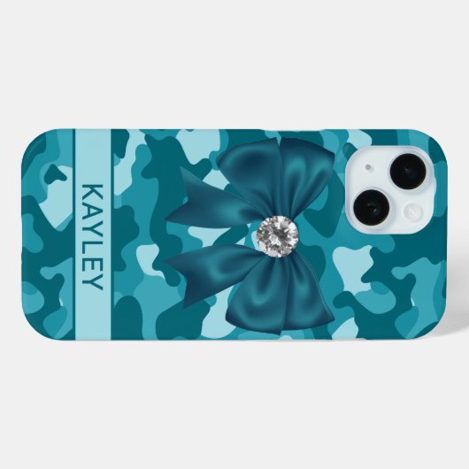 Blingy Teal Camouflage Personalized Case-Mate iPhoneケース (裏面 (横))