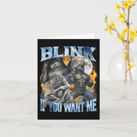 Blink If You Want Me Funny Alpha Wolf Bootleg Meme カード (黄色い花)