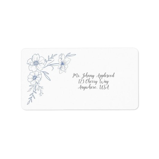 Blissful Blue Blooms Wedding Address Label ラベル (正面)