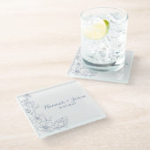 Blissful Blue Blooms Wedding Glass Coasters ガラスコースター (アングル)