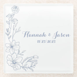Blissful Blue Blooms Wedding Glass Coasters ガラスコースター