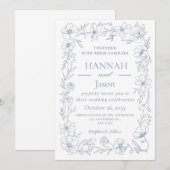 Blissful Blue Blooms Wedding Invitation 招待状 (正面/裏面)