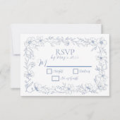 Blissful Blue Blooms Wedding RSVP Cards (正面)