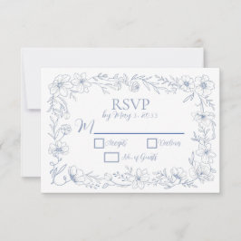 Blissful Blue Blooms Wedding RSVP Cards