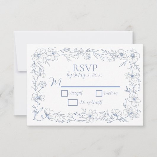 Blissful Blue Blooms Wedding RSVP Cards (正面)