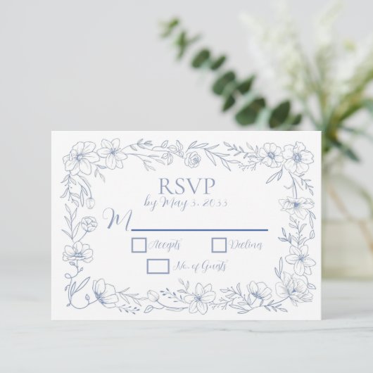 Blissful Blue Blooms Wedding RSVP Cards (スタンド正面)