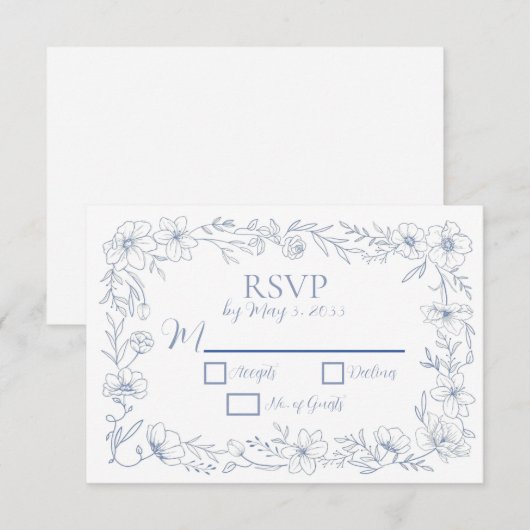 Blissful Blue Blooms Wedding RSVP Cards (正面/裏面)