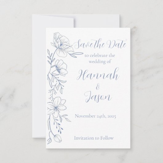 Blissful Blue Blooms Wedding Save the Date セーブザデート (正面)