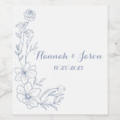 Blissful Blue Blooms Wedding Wine Label ワインラベル (シングルラベル)