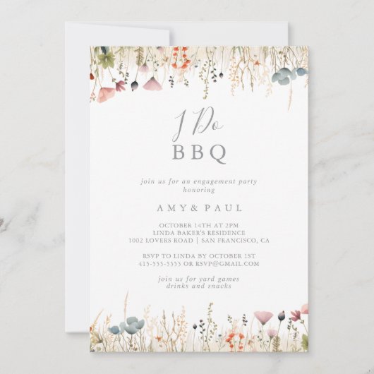 Blissful Boho Wildflower I Do BBQ Engagement Party 招待状 (正面)