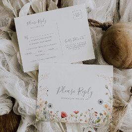 Blissful Boho Wildflower Menu Choice RSVP Postcard ポストカード