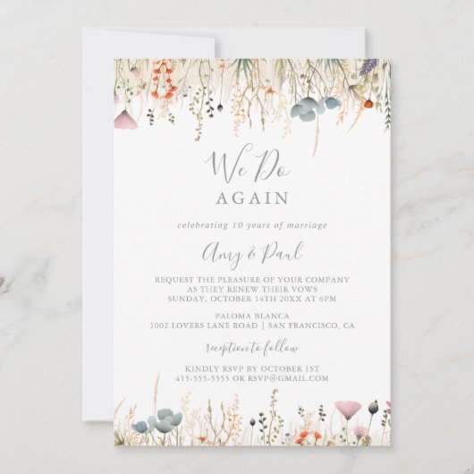 Blissful Boho Wildflower We Do Again Vow Renewal 招待状 (正面)