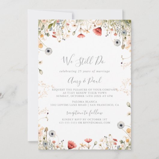 Blissful Boho Wildflower We Still Do Vow Renewal  招待状 (正面)