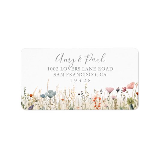 Blissful Boho Wildflower Wedding RSVP Address ラベル (正面)