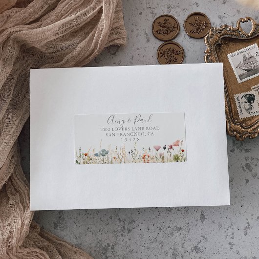 Blissful Boho Wildflower Wedding RSVP Address ラベル