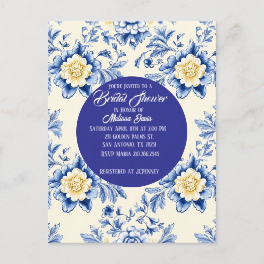 Blissful Chinoiserie Bridal Shower Invitation ポストカード (正面)
