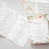 Blissful Colorful Boho Wildflower Folded Wedding プログラム