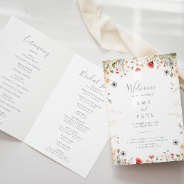 Blissful Colorful Boho Wildflower Folded Wedding プログラム