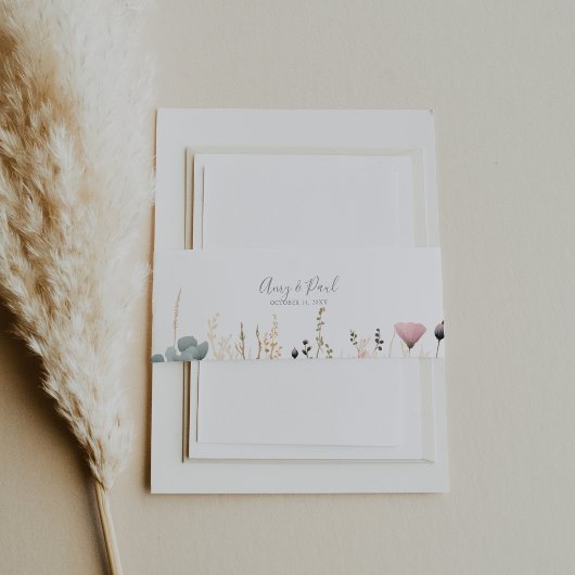 Blissful Colorful Boho Wildflower Wedding  招待状ベリーバンド