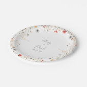 Blissful Colorful Boho Wildflower Wedding Cake ペーパープレート (アングル)