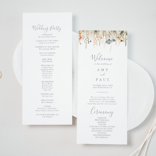 Blissful Colorful Boho Wildflower Wedding Program プログラム
