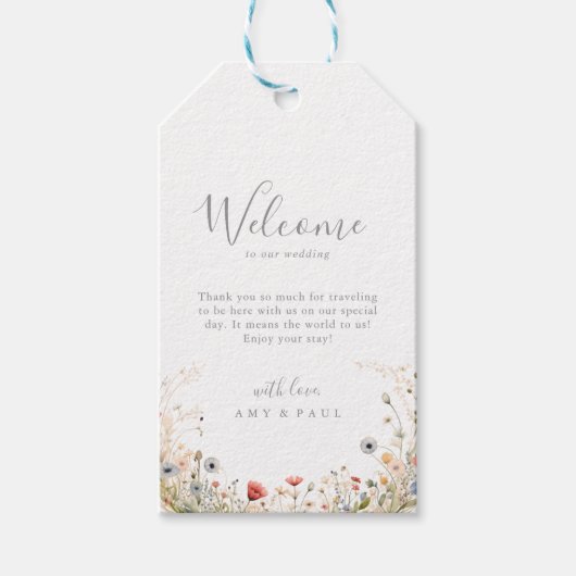 Blissful Colorful Boho Wildflower Wedding Welcome ギフトタグ (正面)