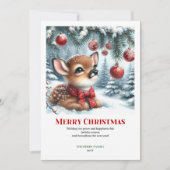 Blissful Fawn Watercolor Snowy Christmas Greeting  シーズンカード (正面)