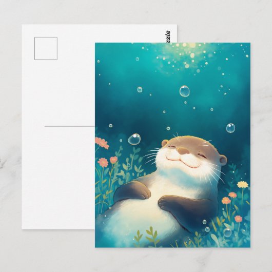 Blissful Otter Floating in Dreamy Blue Water ポストカード (正面/裏面)