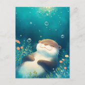 Blissful Otter Floating in Dreamy Blue Water ポストカード (正面)